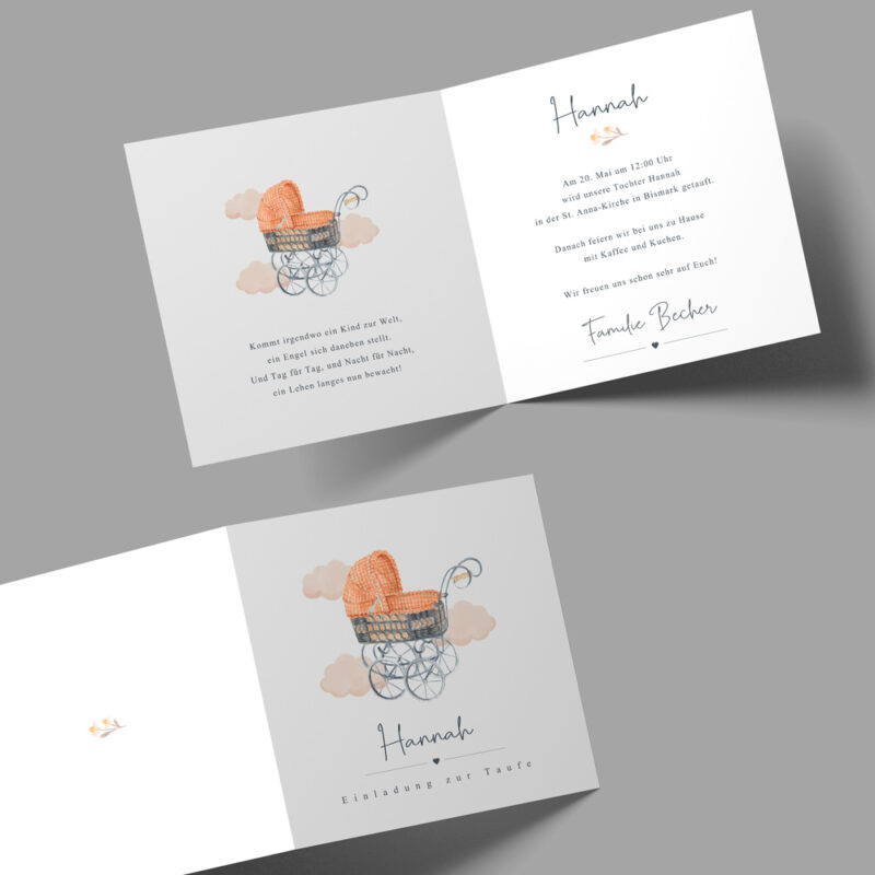 Einladung zur Taufe №009 Boho Babywagen – Bild 2
