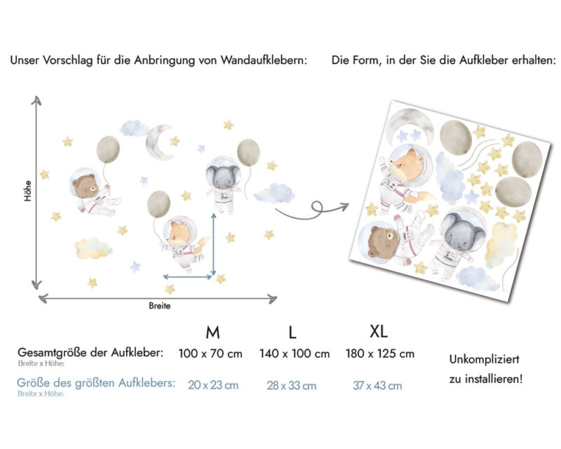Wandtattoo Kinderzimmer №055 Tiere Astronauten – Bild 3